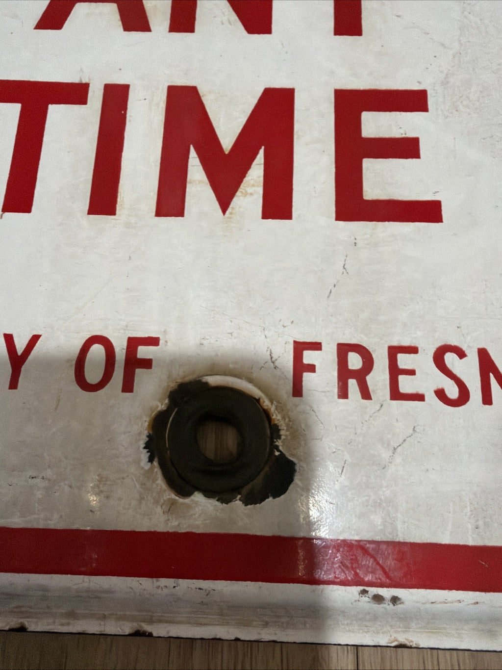 Vintage Porcelain enamel steel No Parking Sign California  City Of Fresno1