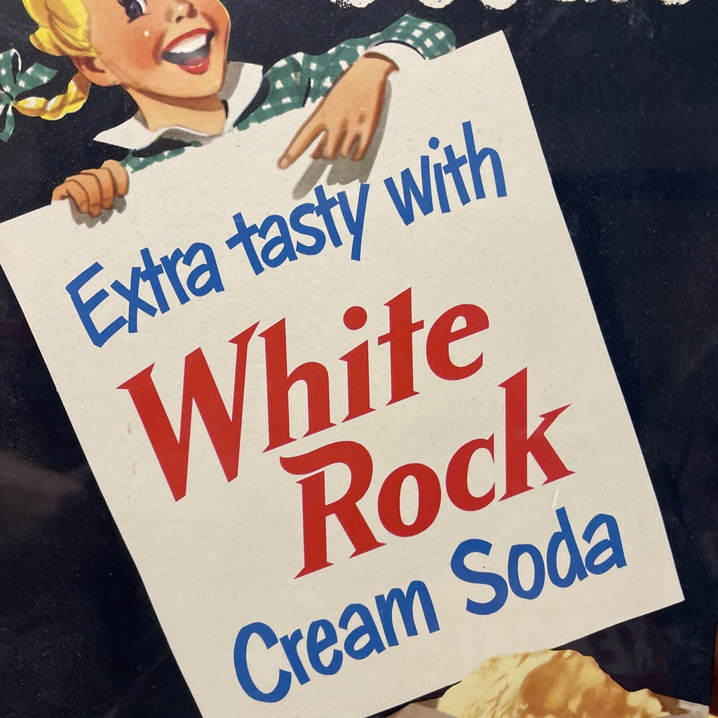 Original Vintage 1949 White Rock Cream Soda Cardboard Not Porcelain Sign 21”x22”3