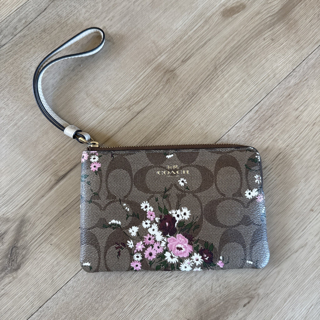 Coach Small Wristlet Signature C Floral Print Brown Pink IM/Brown Pink0