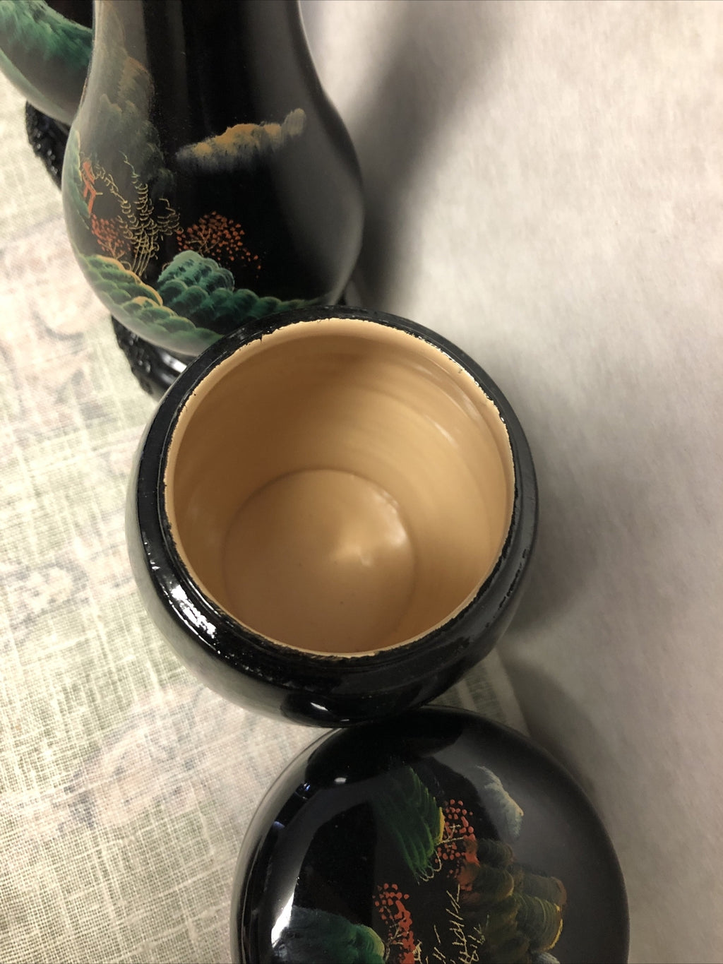 Vintage Fujian Lacquer Ware Asian Black Hand Painted Lot Of 64