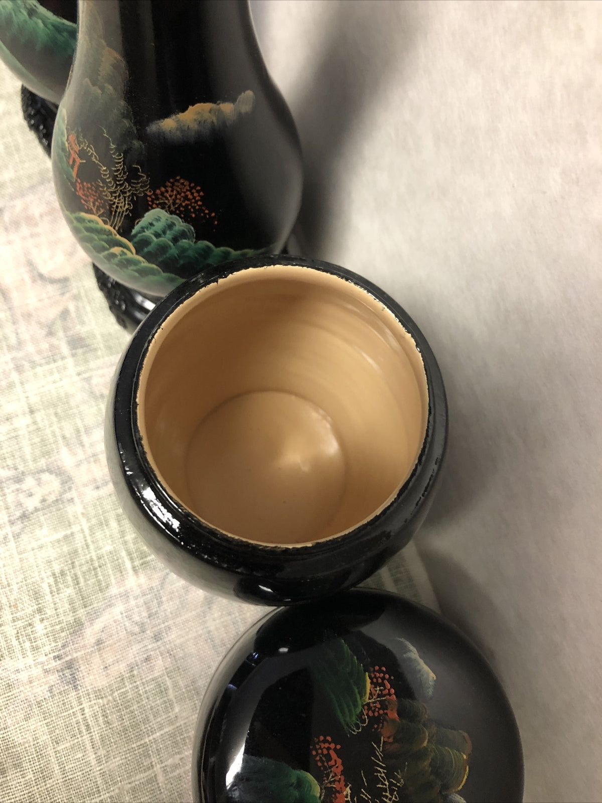 Vintage Fujian Lacquer Ware Asian Black Hand Painted Lot Of 64