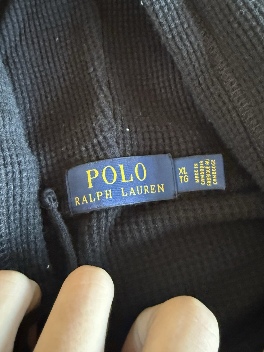 Polo Ralph Lauren Waffle Knit Hoodie Mens Black Thermal Pullover sz XL3