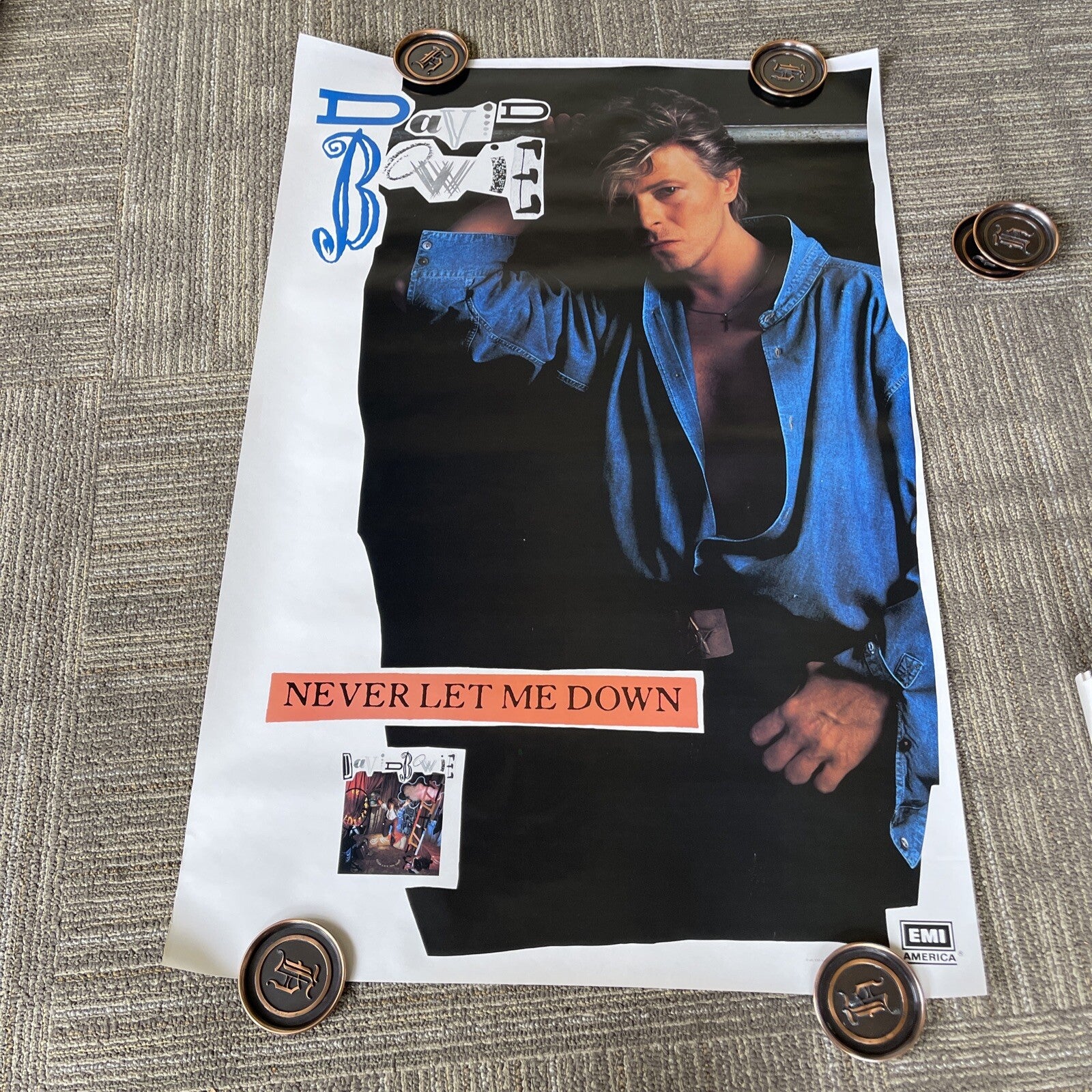 #154 1987 David Bowie Original Record Store Promo Poster Never Let Me Down 24x360