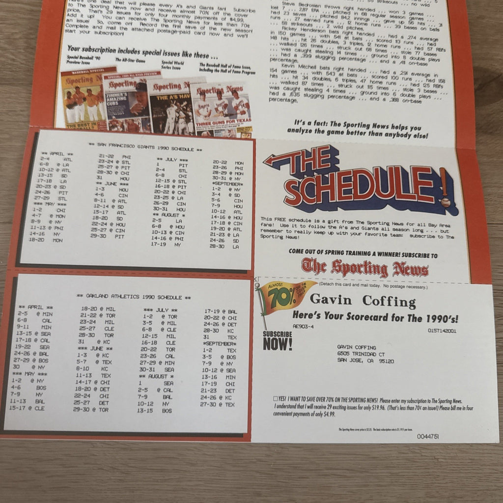 Vintage 1990 San Francisco Giants Spring Training Schedule Poster3