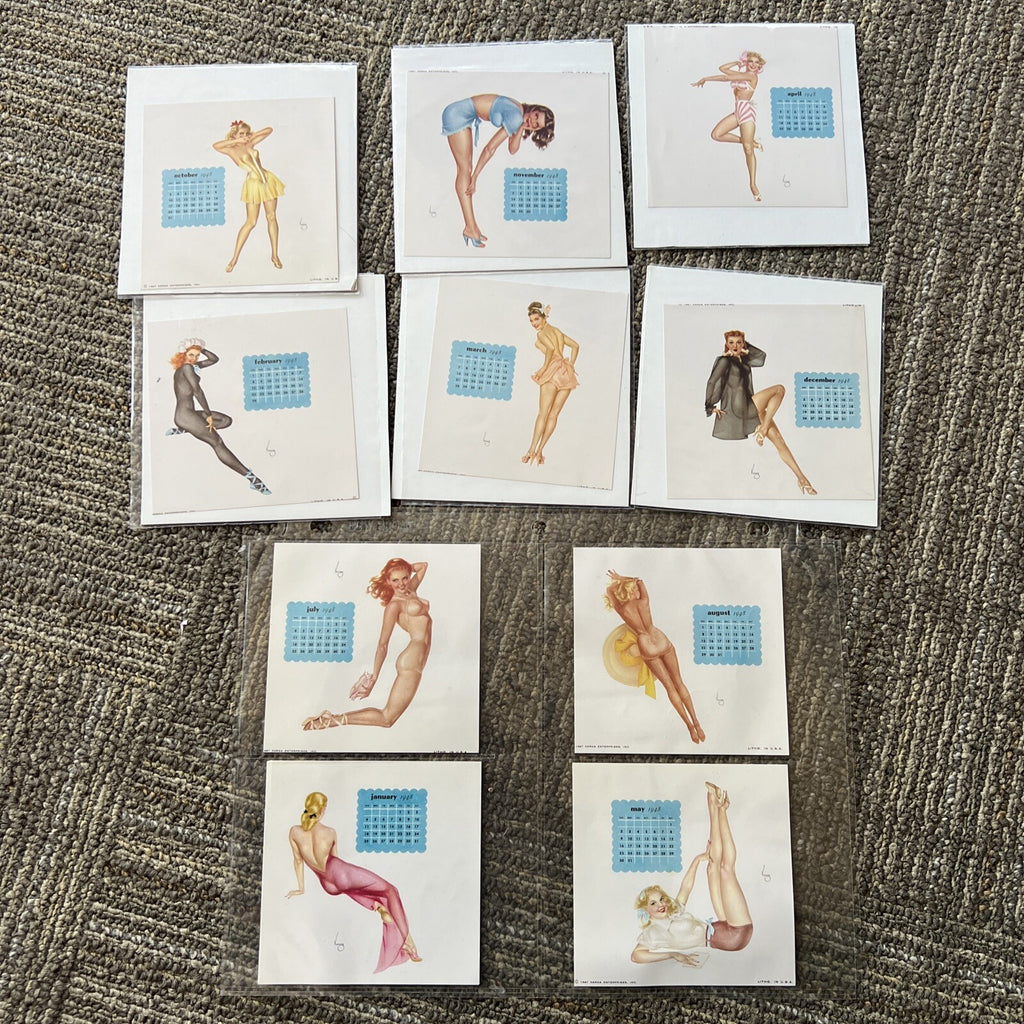 Lot of 10 1948 Varga Enterpises Girl Pin Up Mini Calendar Pages 0