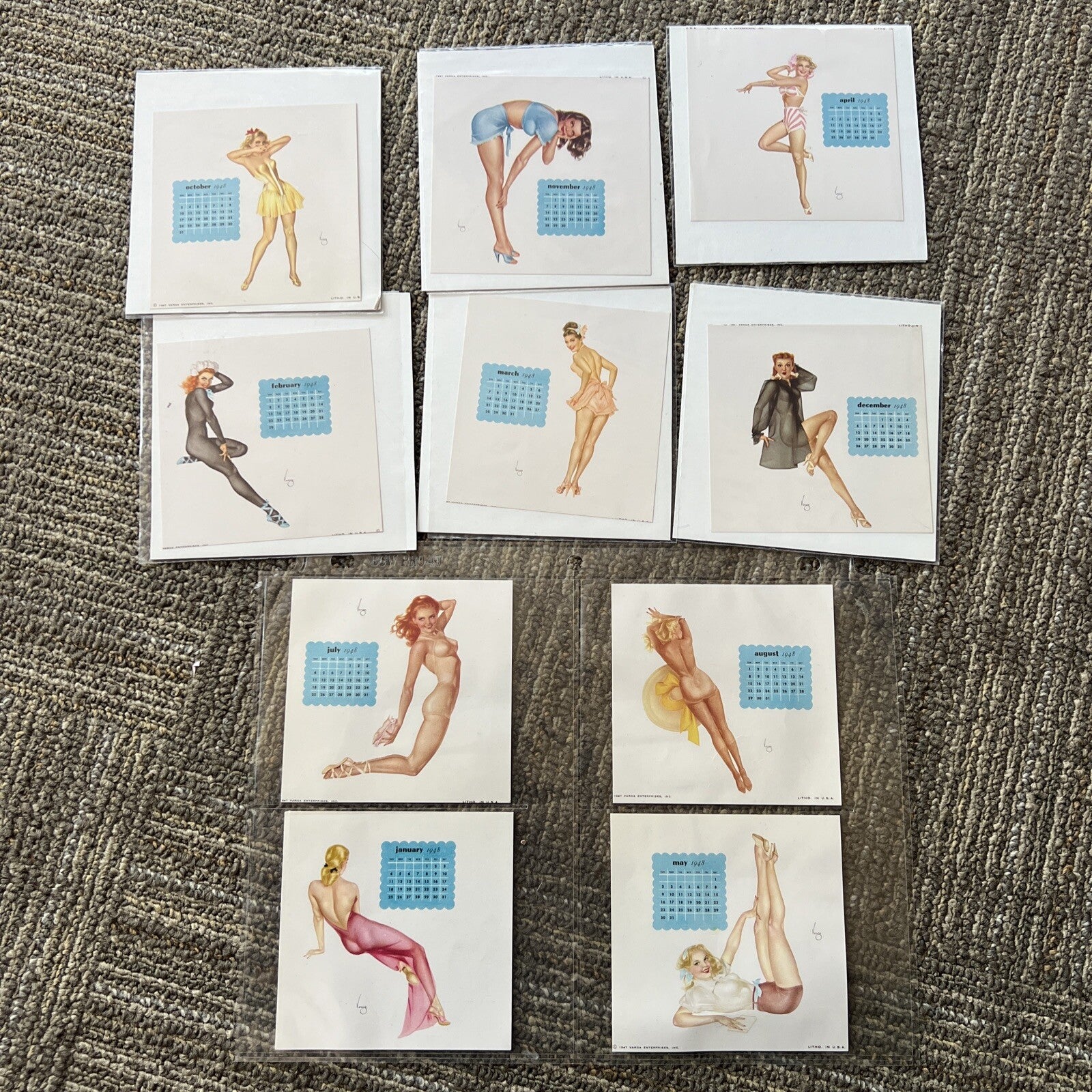 Lot of 10 1948 Varga Enterpises Girl Pin Up Mini Calendar Pages 0