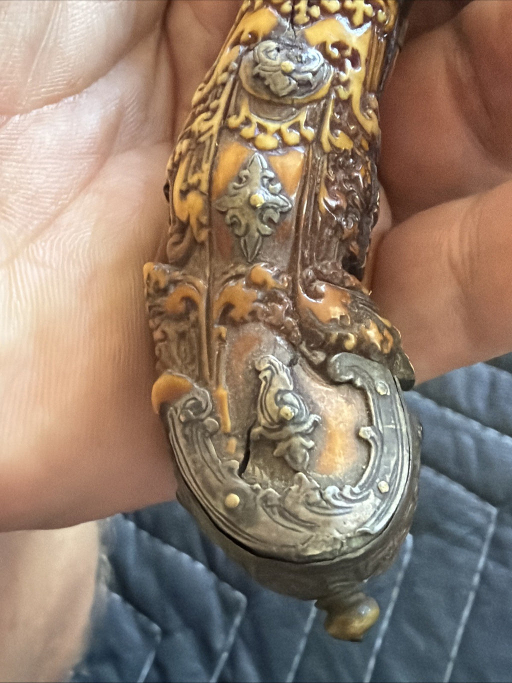 Piha Kaetta Dagger Knife Horn Brass Silver Sheath Wood Antique Sri Lanka Ceylon6