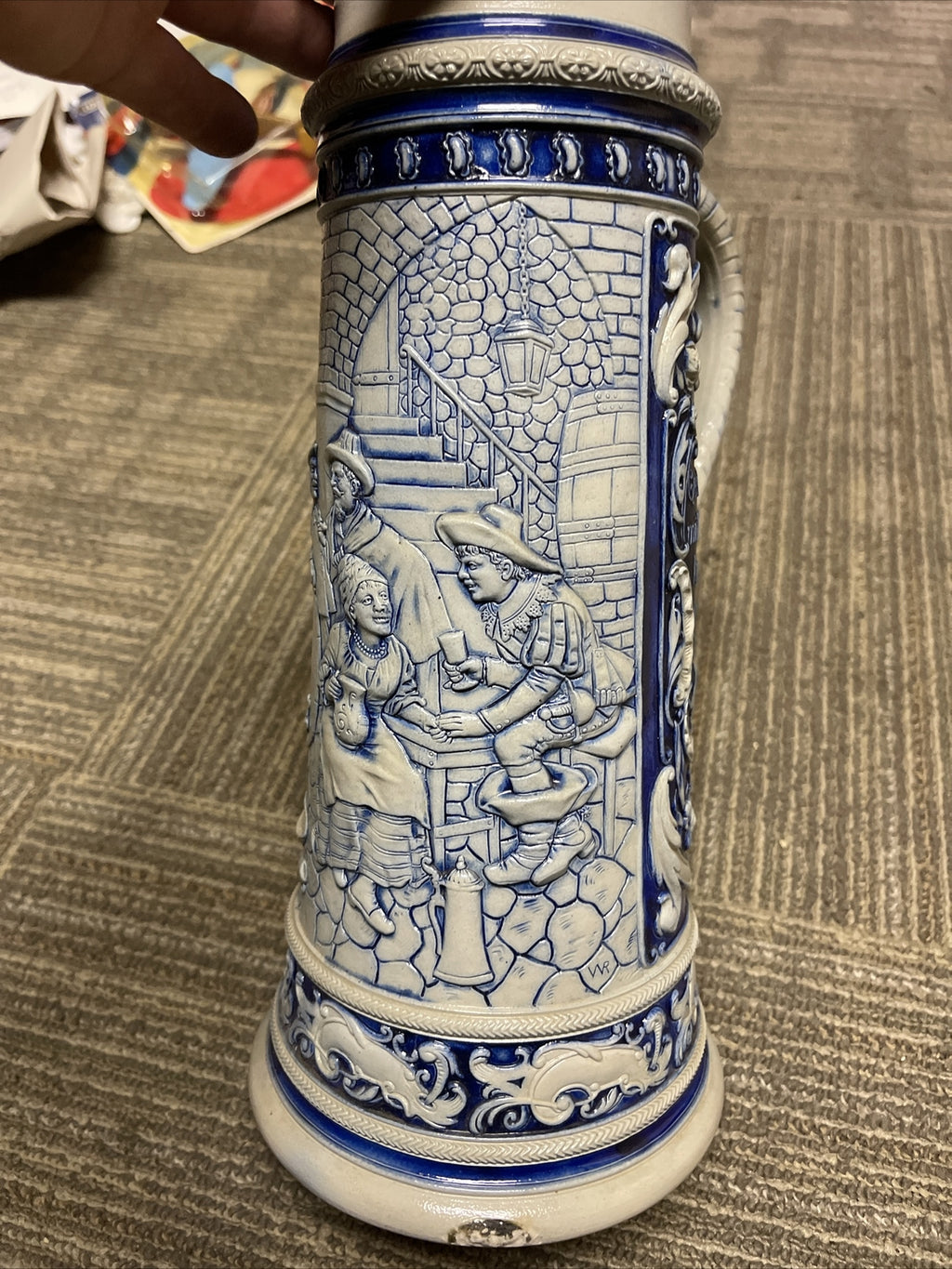 Large Antique Salt-Glazed 2.5L German Beer Stein At The Pub #1195 Cobalt Mug6