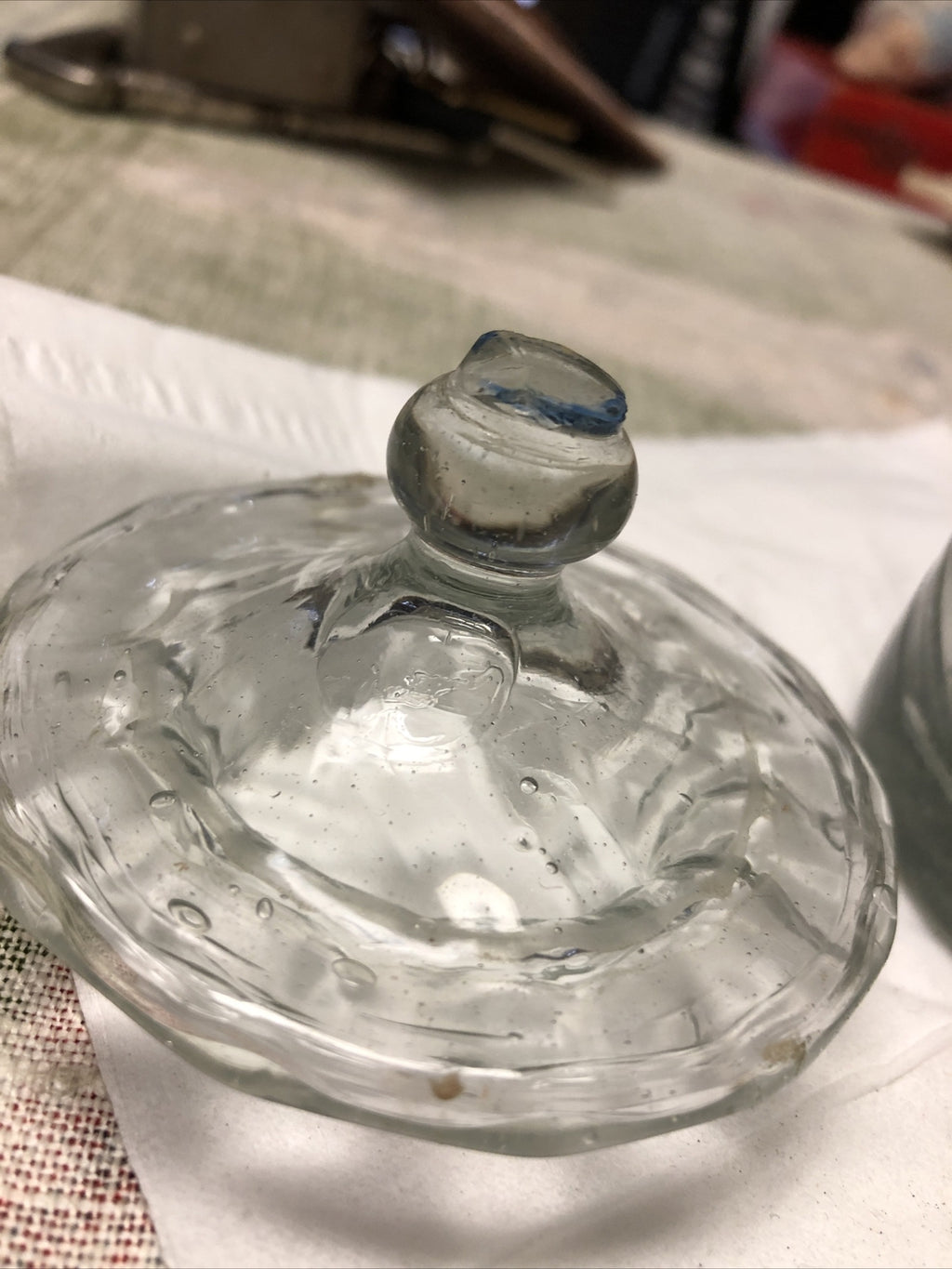 Vintage Clear Swirl Glass Canister With Lid Candy Jar 7.5”x3”5