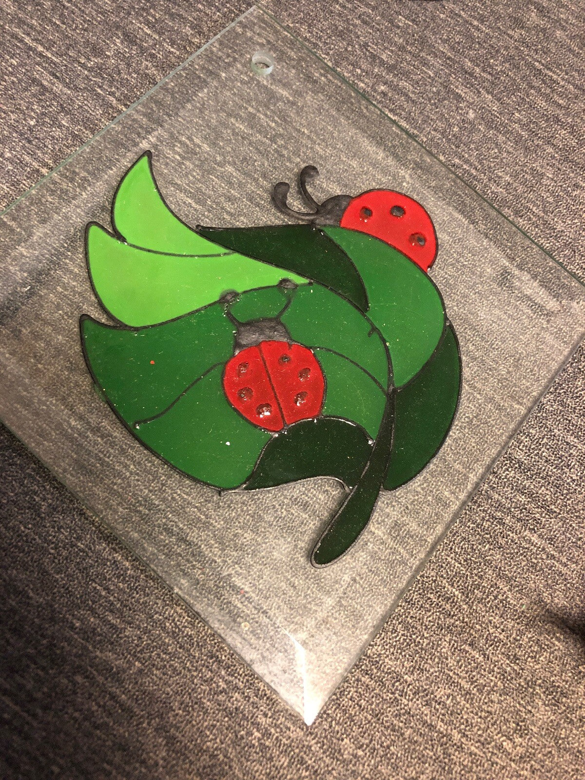Contemporary Fused Art Glass  Hanging Plaque  Ladybugs 6” x 6”0