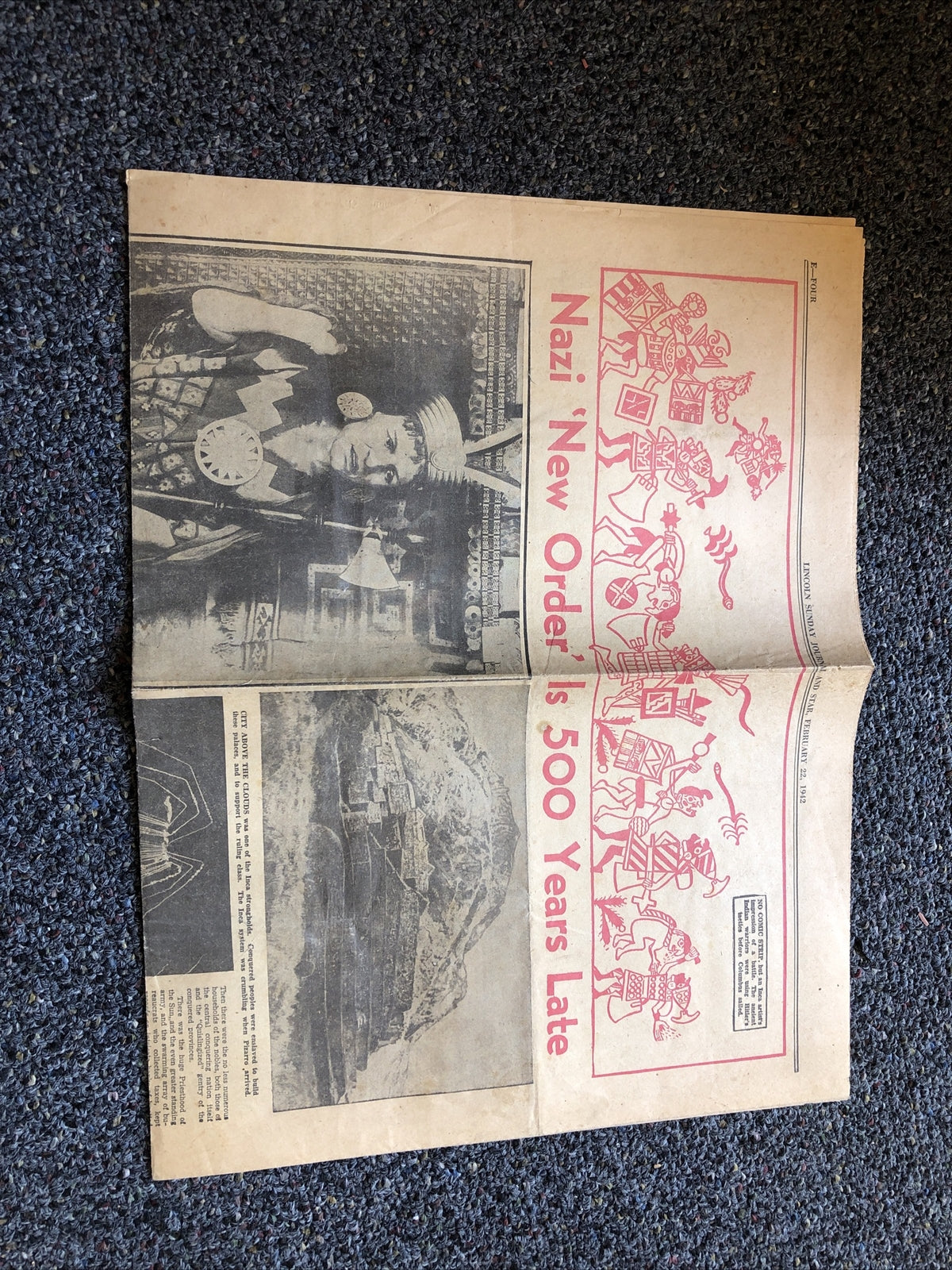 HISTORICAL NEWSPAPER SUNDAY JOURNAL FEB 22 1942 NAZI NEW ORDER IS 500 YEARS LATE0