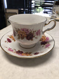 Vintage Queen Anne Pedestal Teacup and Saucer Pink & Red Roses English China0