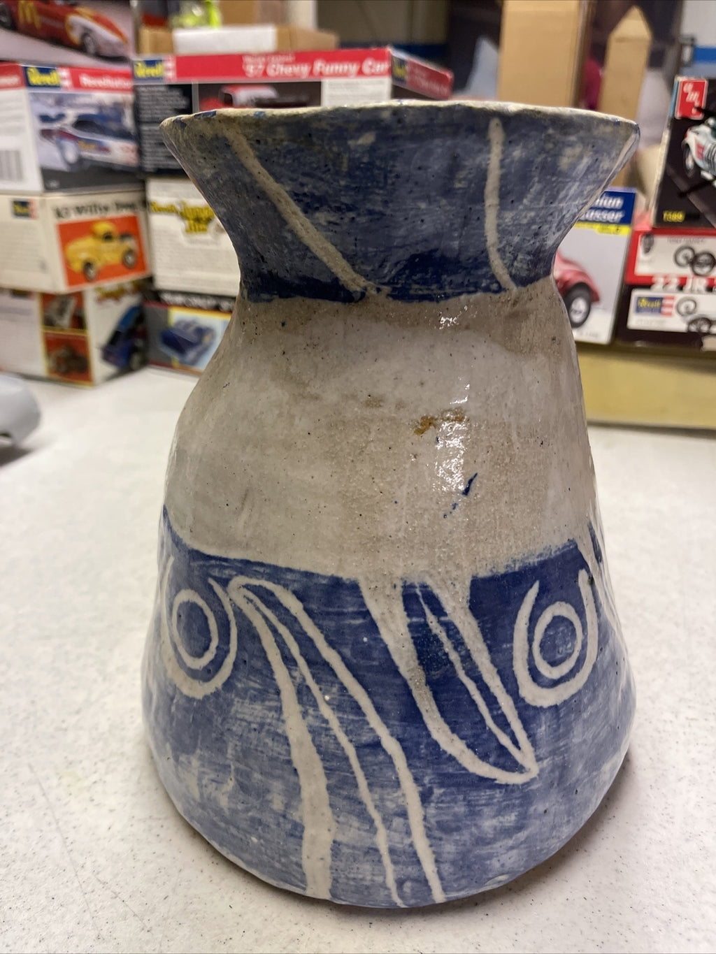 Vintage Laura Ferlavto stoneware Vase Pot pottery cobalt Earthenware Signed1