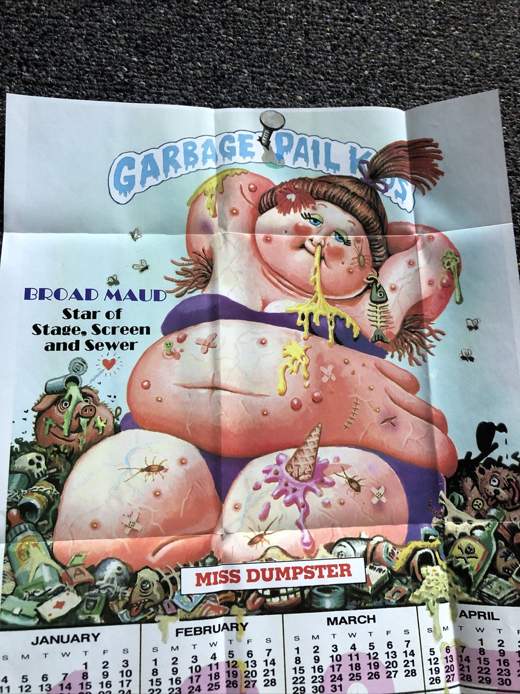 1987 Topps GARBAGE PAIL KIDS “Miss Dumpster” Capendar 17”x12” No. 9 Of 181