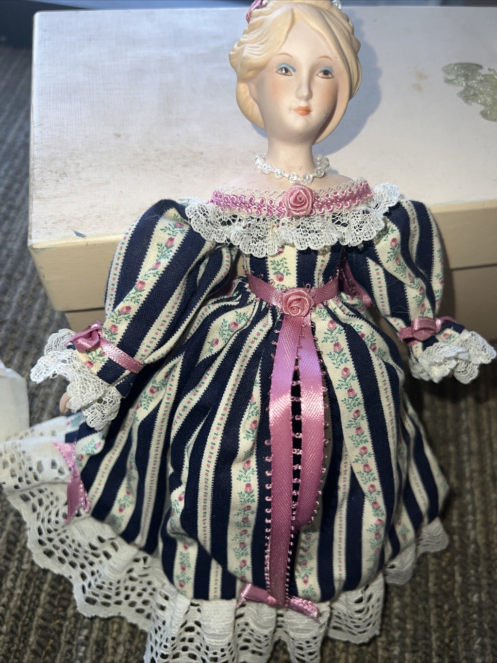 Vintage 9” Small Bisque Doll Cloth Body0