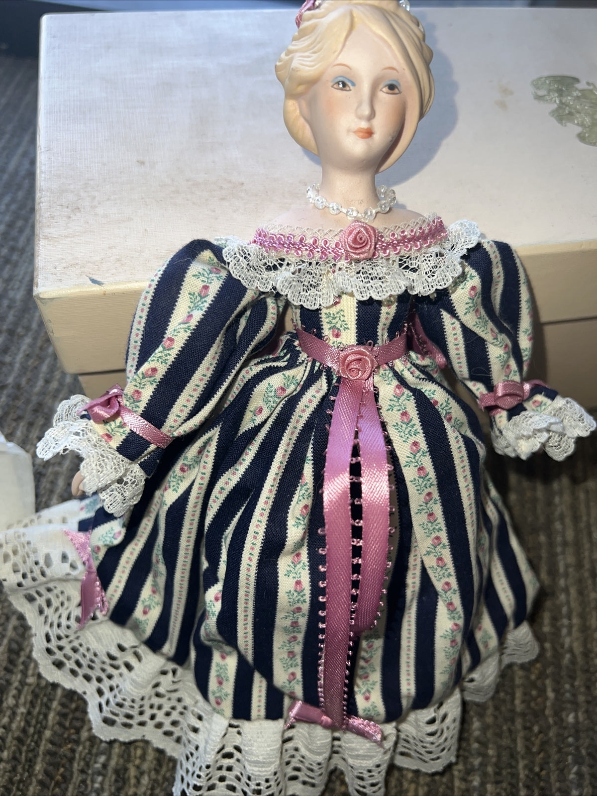 Vintage 9” Small Bisque Doll Cloth Body0