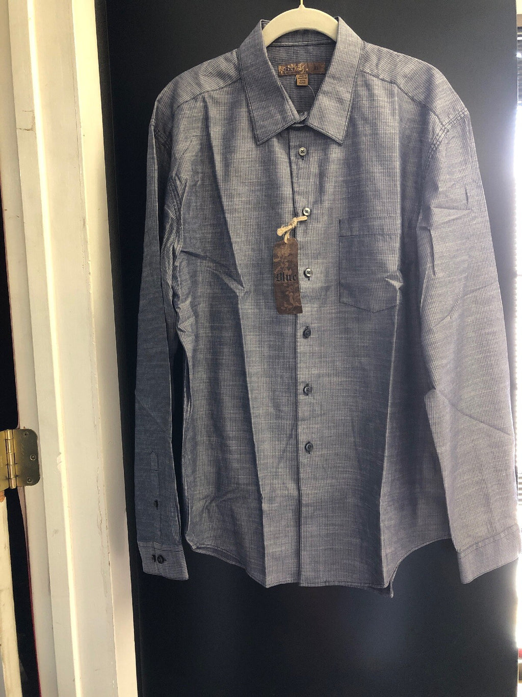 Mens Dress Shirt Pronto Uomo Blue NOS NWT Gray Stripe XL2