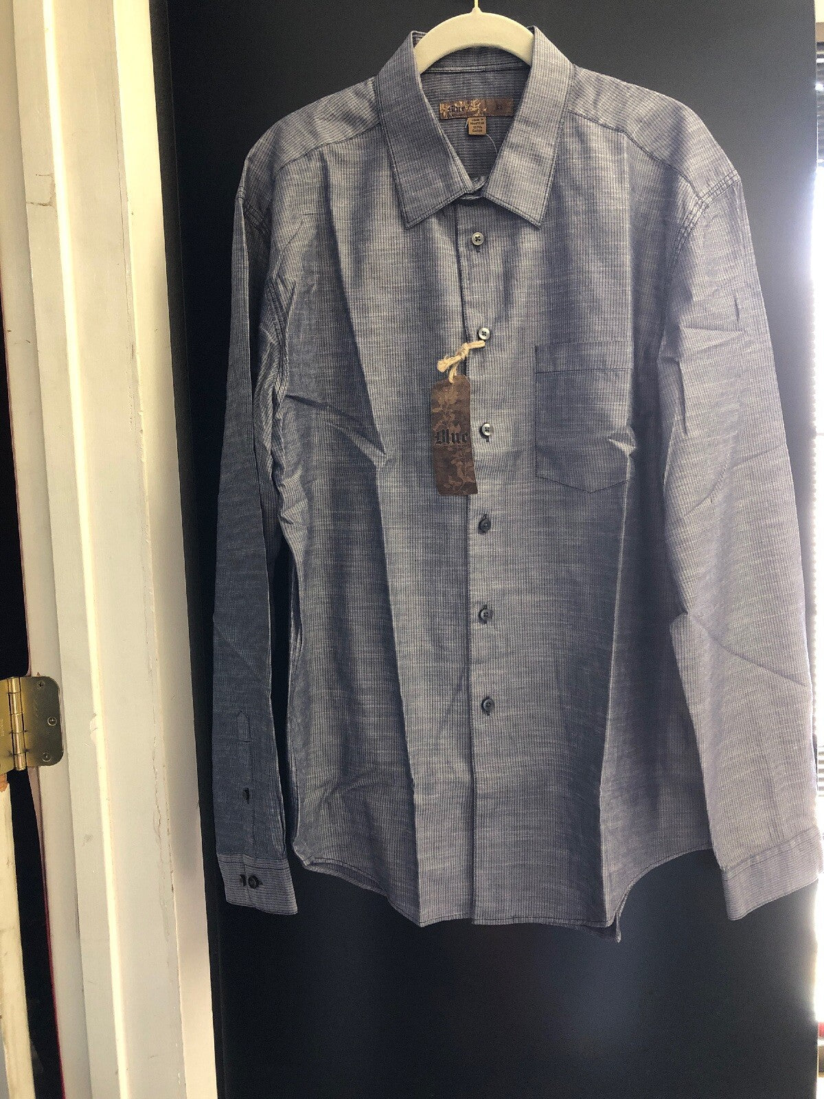 Mens Dress Shirt Pronto Uomo Blue NOS NWT Gray Stripe XL2