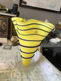 Zodax Art Glass Yellow And Blue Vase Vessel 10”x8.5”0
