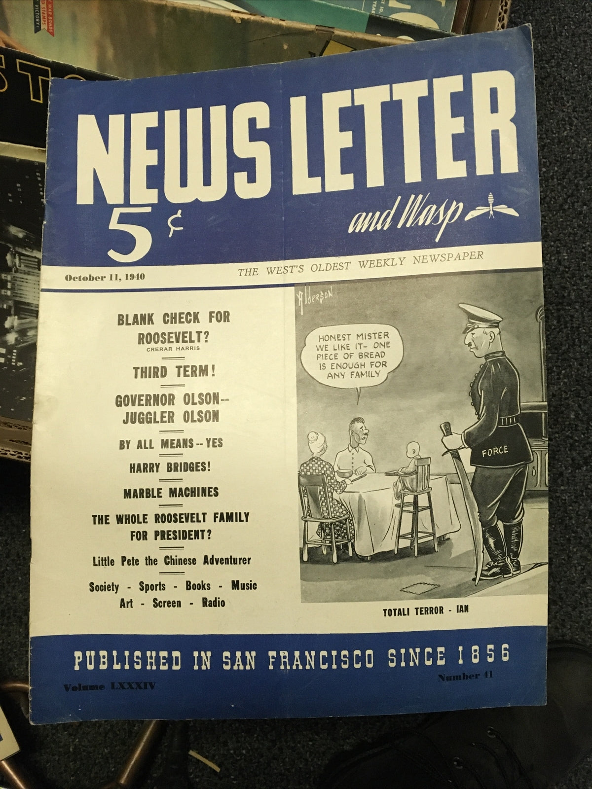 Vintage: News Letter And Wasp 1940 SF Oldest Weekly Paper Historic0