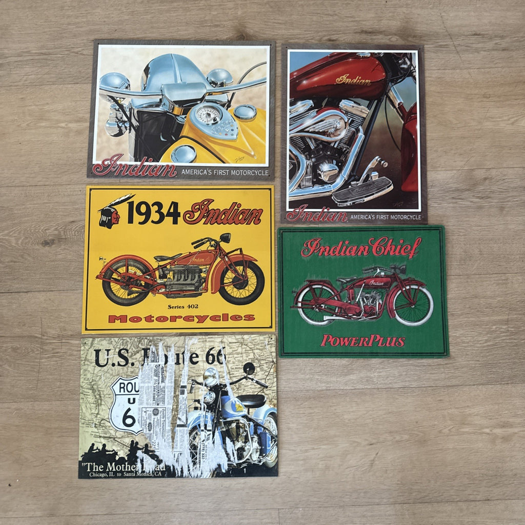 Indian Biker Man Cave Motorcycle Vintage Tin Metal Signage Lot Chief Route 660