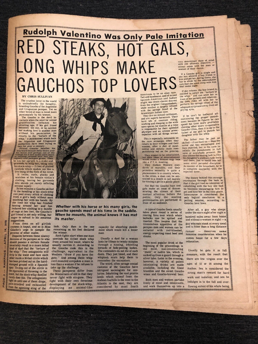 RUDOLPH VALENTINO Latin Lover Sheik Movie Film Actor Saddle NYC Newspaper 19700