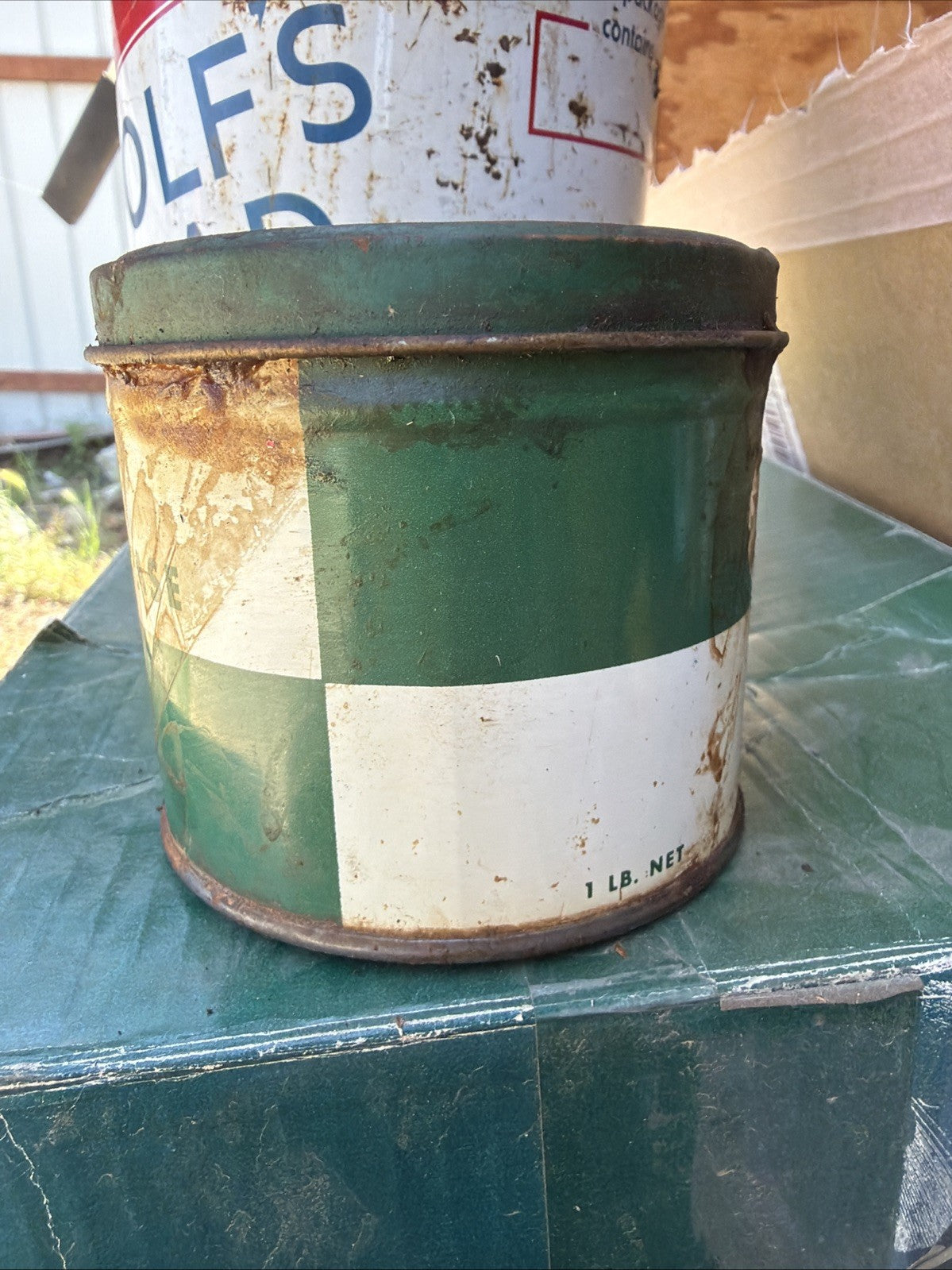 VINTAGE TEXACO MOTOR CUP GREASE METAL ONE POUND Quart TIN GREEN T Can2
