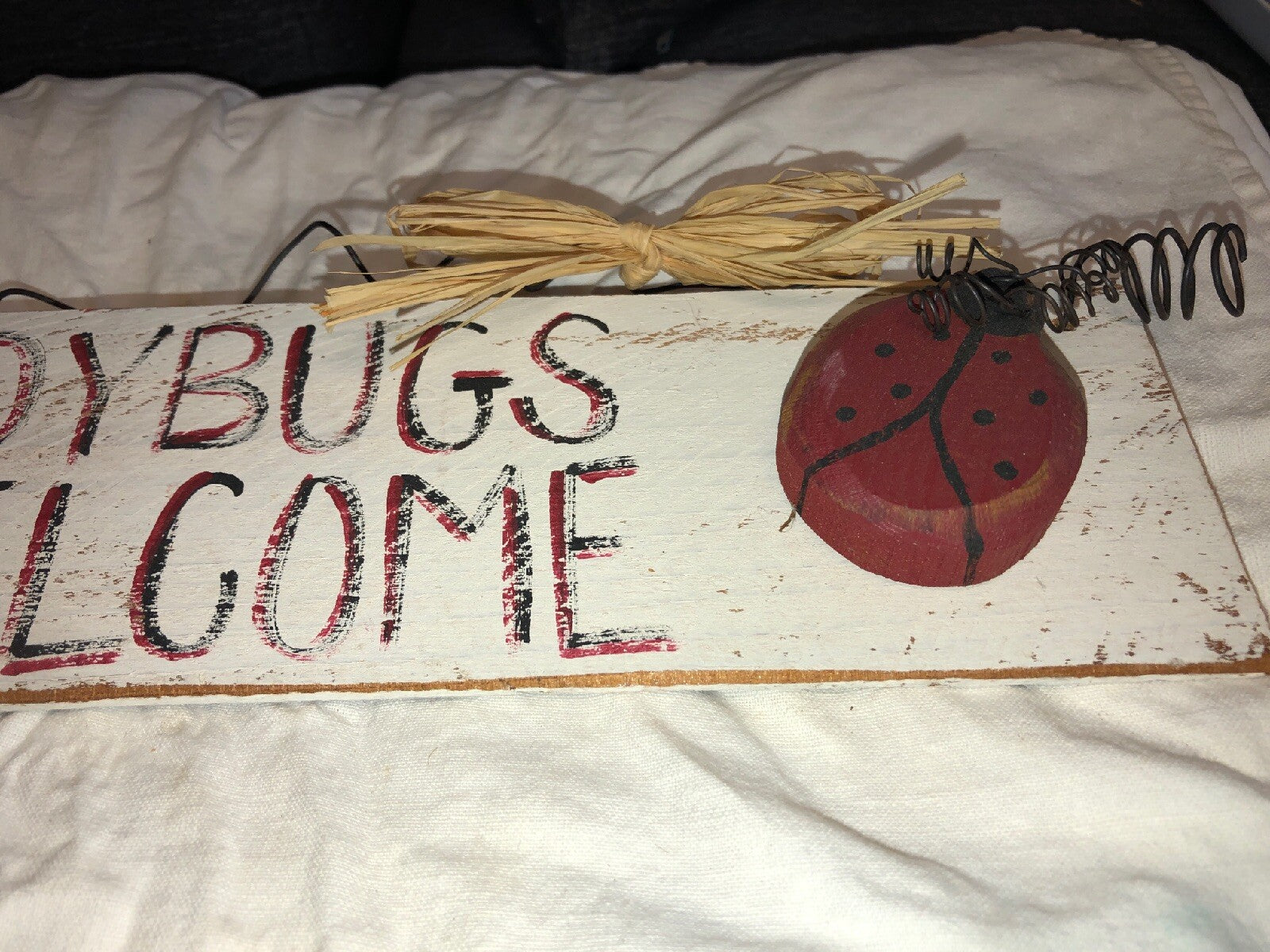 VTG Ladybugs Welcome, Rustic Style Garden Sign,  12”x3.5” Wood Sign, Farm1