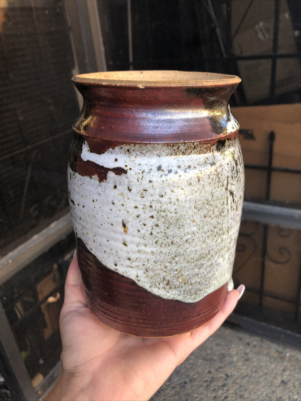 Vintage Stoneware Drip Glaze Art Pottery Vase 7”x4.5”2