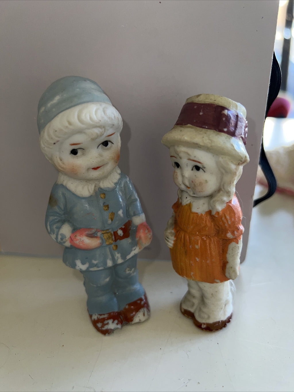 4” Vintage Pair  Boy And Girl Figurines Made In Japan Hand Painted1