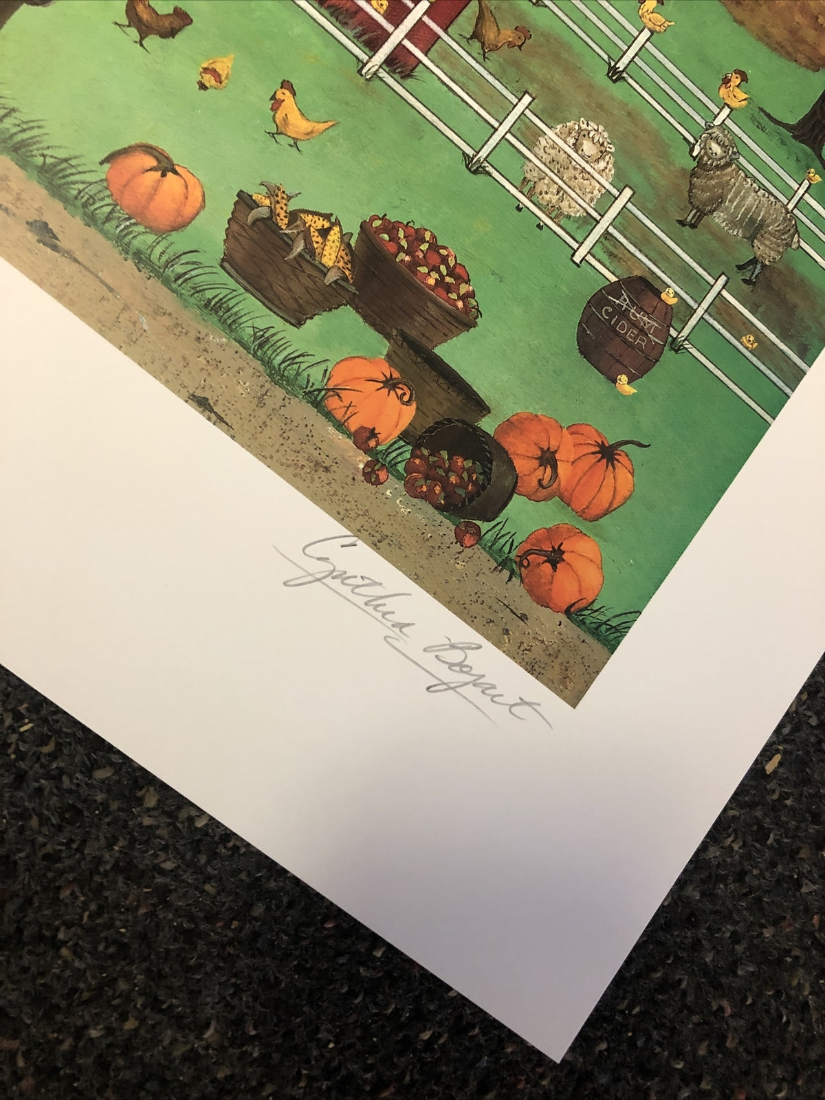 Cynthia Bogart “Harvest Square” hand signed print folk art 28.5”x21”1
