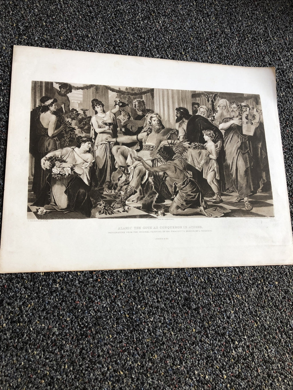 Antique 1888 photogravure "Alaric the Goth as Conqueror in Athens," L. Thiersch0