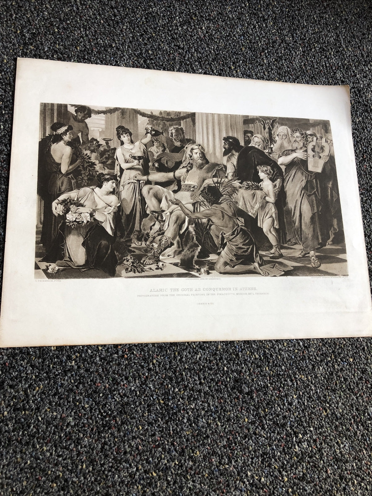 Antique 1888 photogravure "Alaric the Goth as Conqueror in Athens," L. Thiersch0
