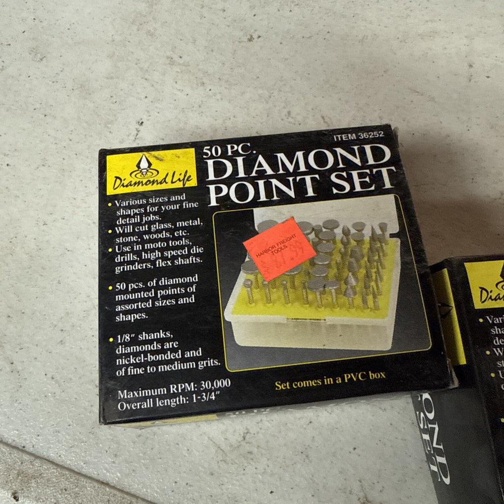 50 Pc Diamond Point Burr Set for Rotary Tool cuts Glass Metal Stone Lot of 21