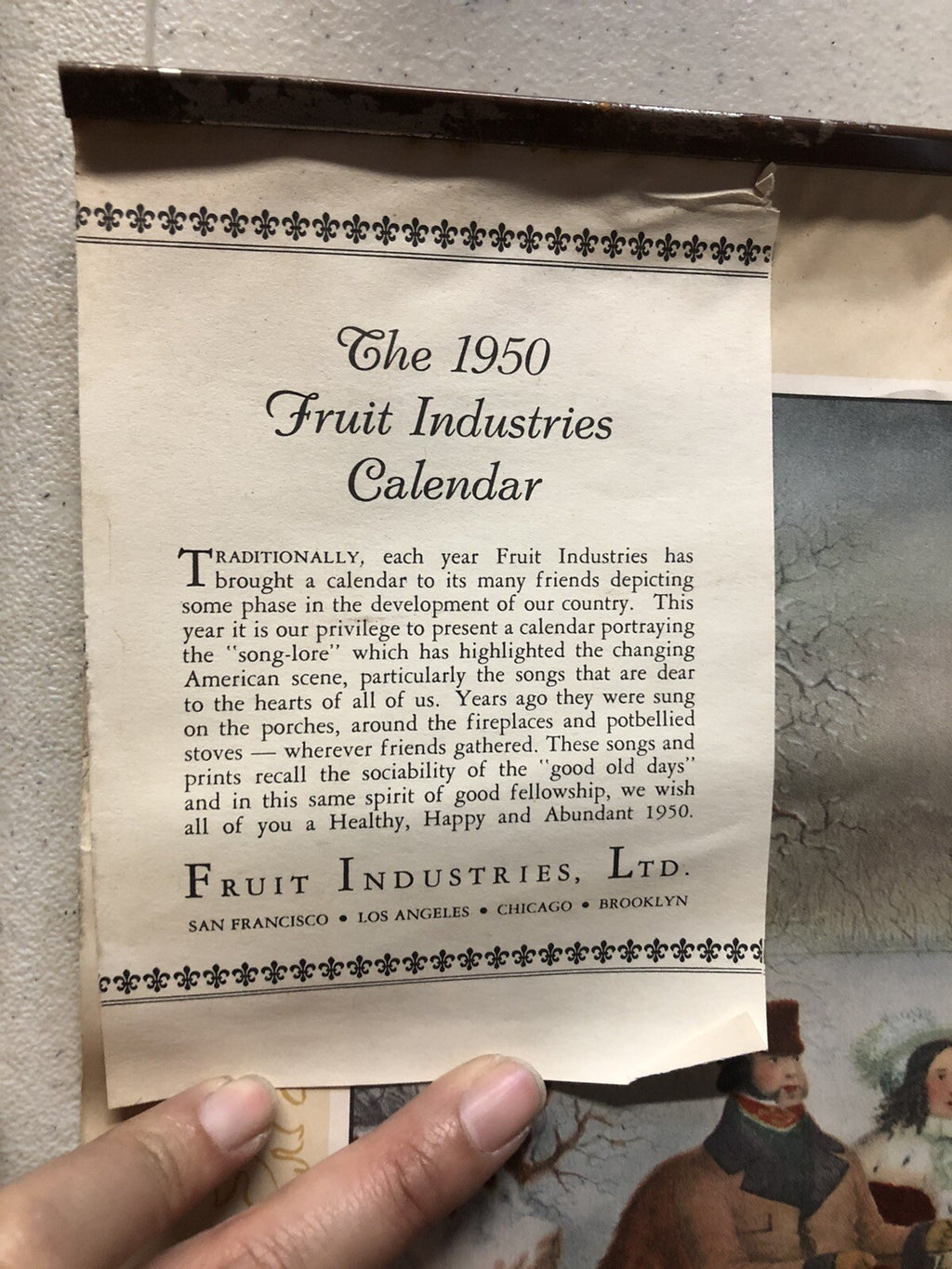 1950 Vintage Antique Calendar Advertising Fruit Industries Wine and Brandies0