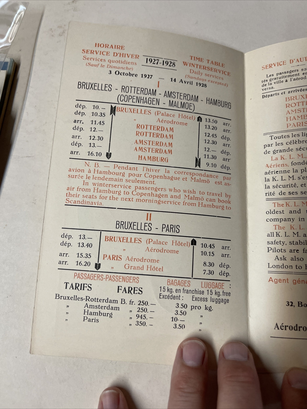 KLM Royal Dutch September 1927 AIRLINE TIMETABLE SCHEDULE Brochure flight cover4