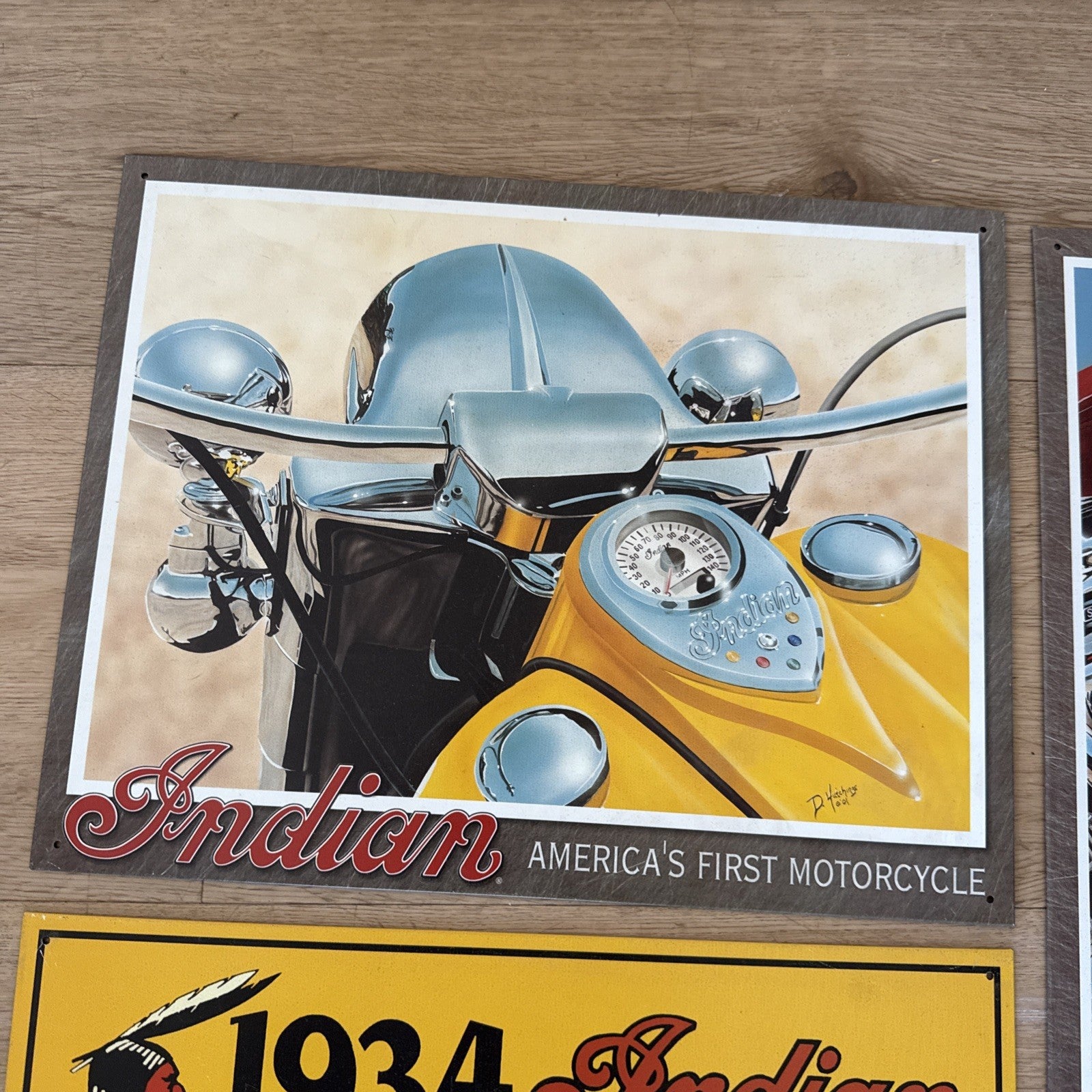 Indian Biker Man Cave Motorcycle Vintage Tin Metal Signage Lot Chief Route 661