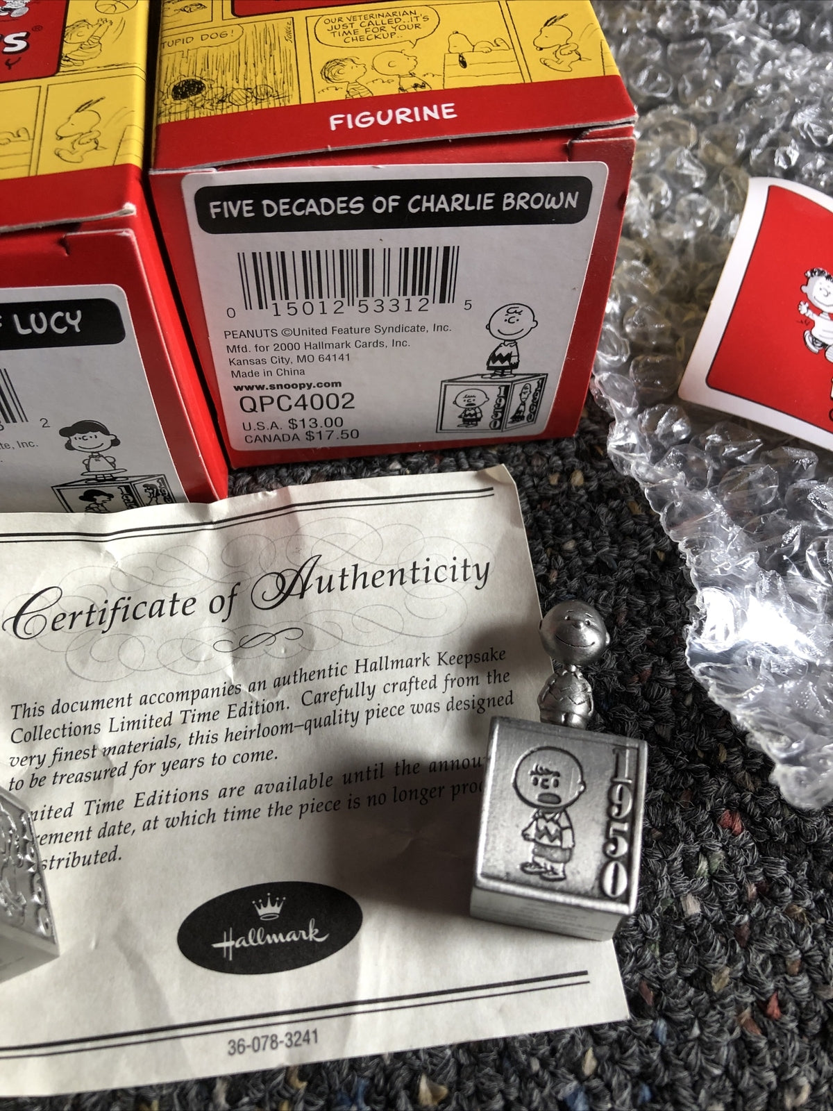 Hallmark Peanuts Gallery Lot Of 2 Lucy & Charlie Brown Cert. Of Authenticity2