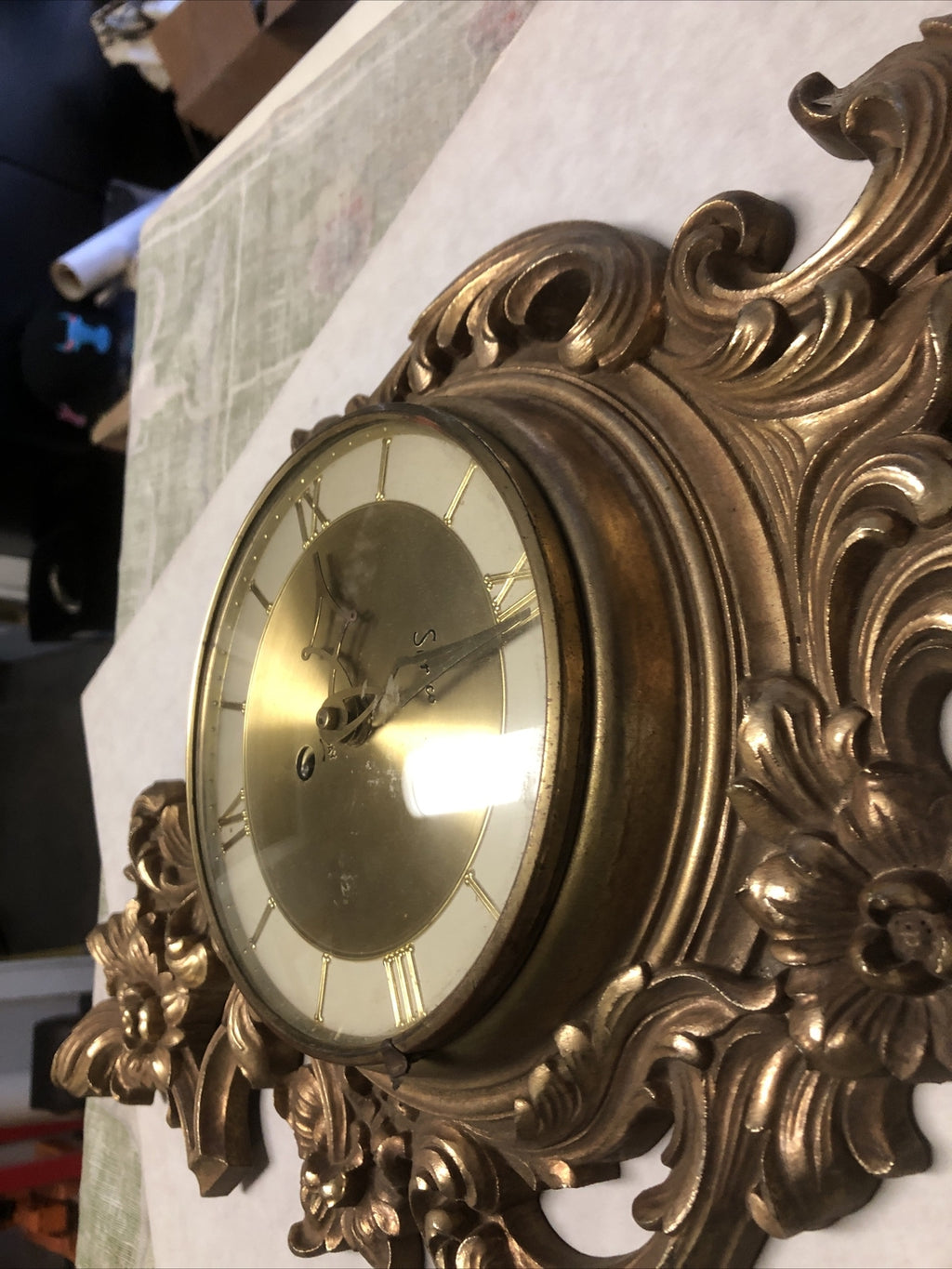 Vintage Syroco 8 Day German Wall Clock 22”x11” Not Working1