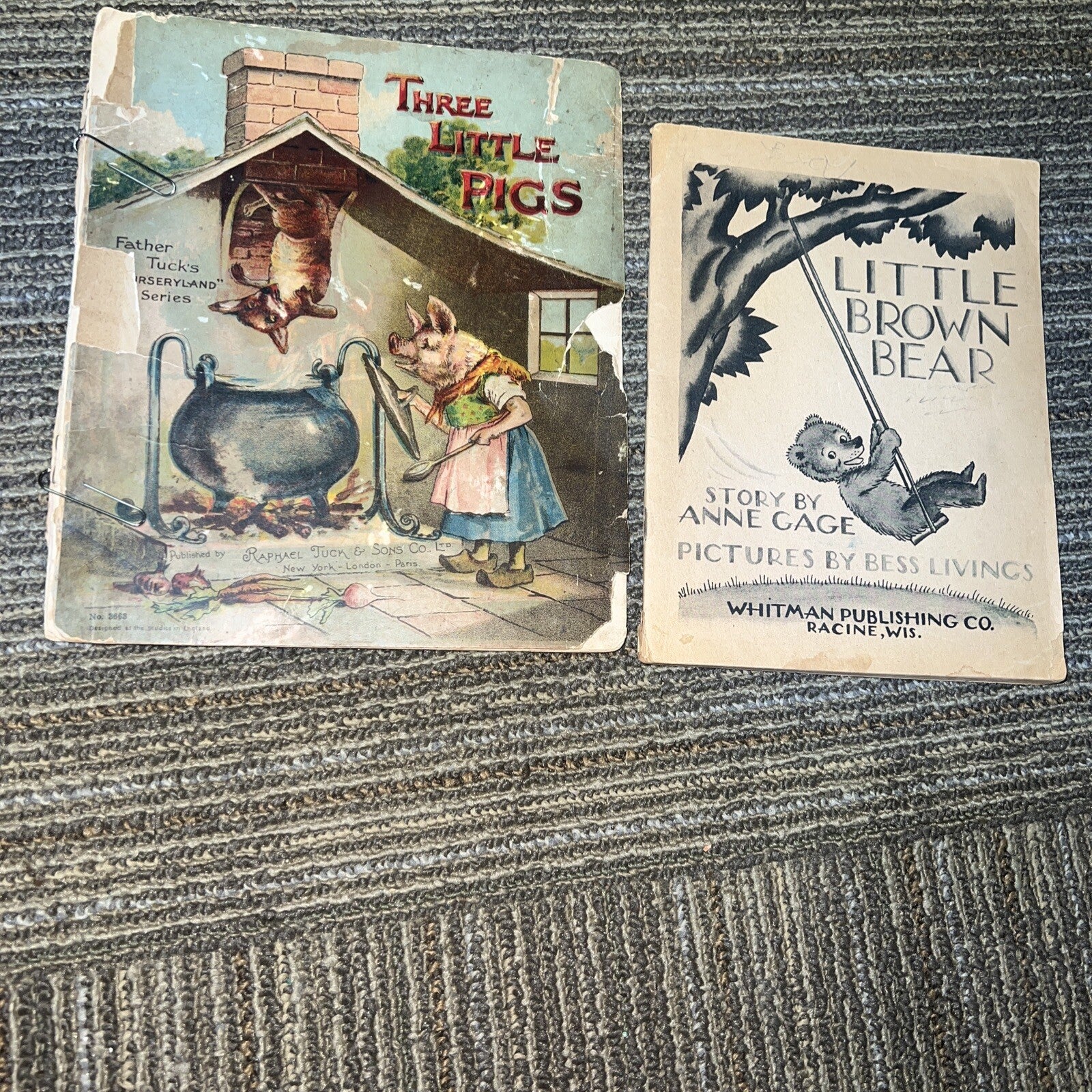 Three Little Pigs No. 8668 Tuck & Sons Co Little Brown Bear Antique Kids Books0