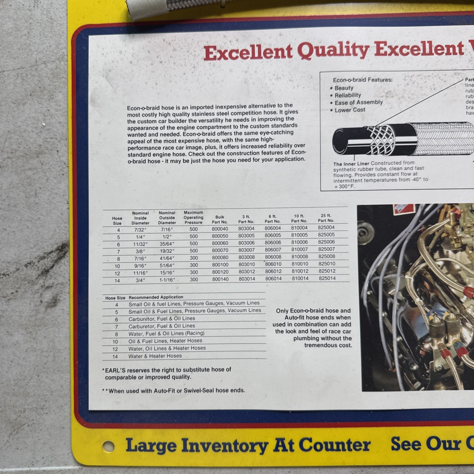 Vintage Earl’s Racing Display 15x15 – 1980s  Econ-O-Braid Hose Promo Sign4