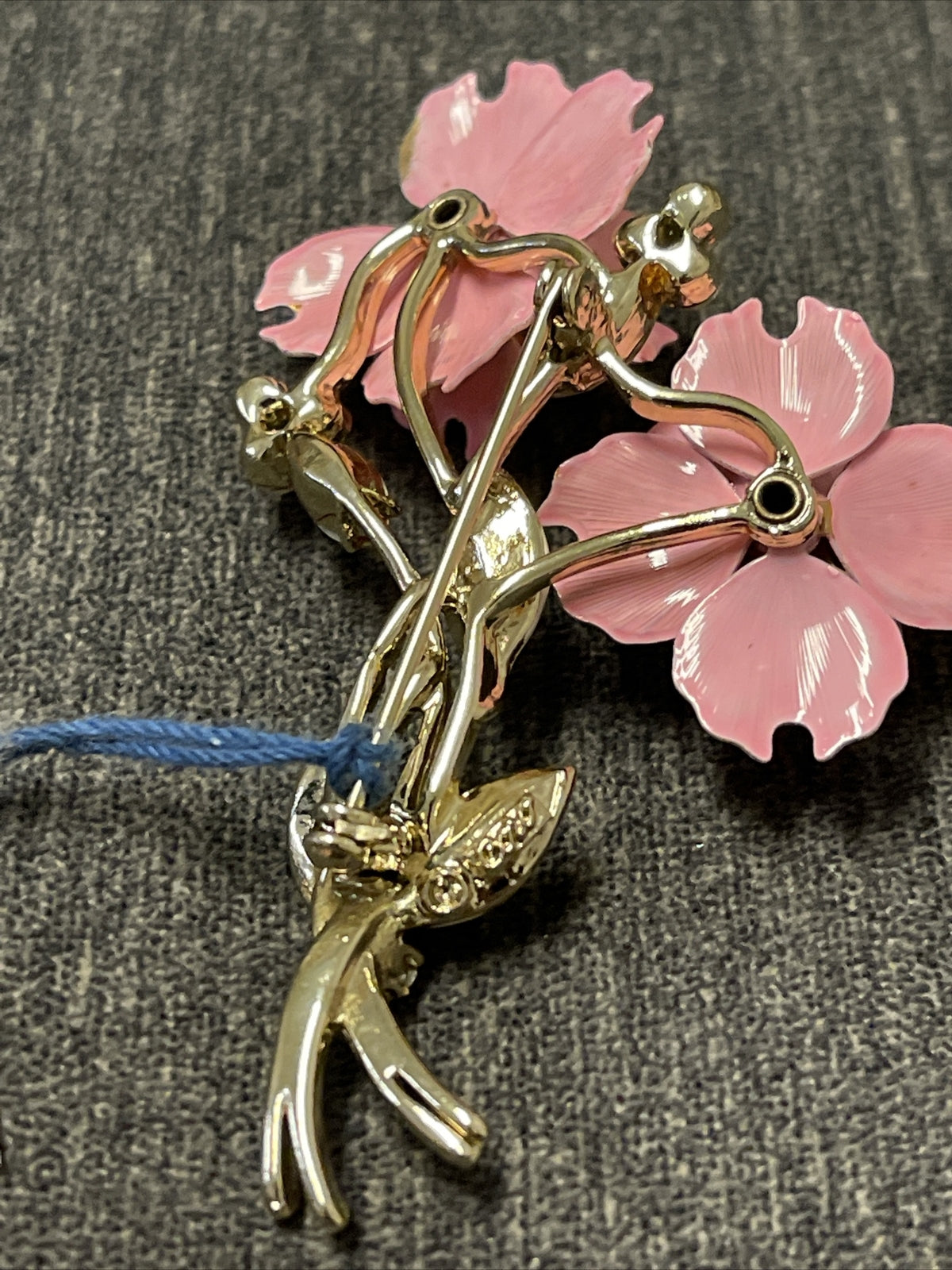 Signed Coro Huge Enamel Flower Brooch Ping Gold4