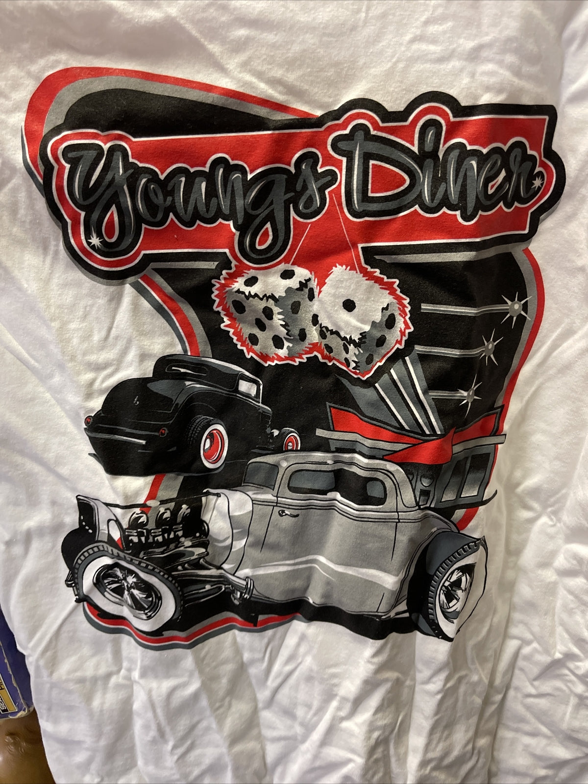 VINTAGE 90's Ford Chevy Hot Rod  T-SHIRT Young’s Diner SIZE L NOS0