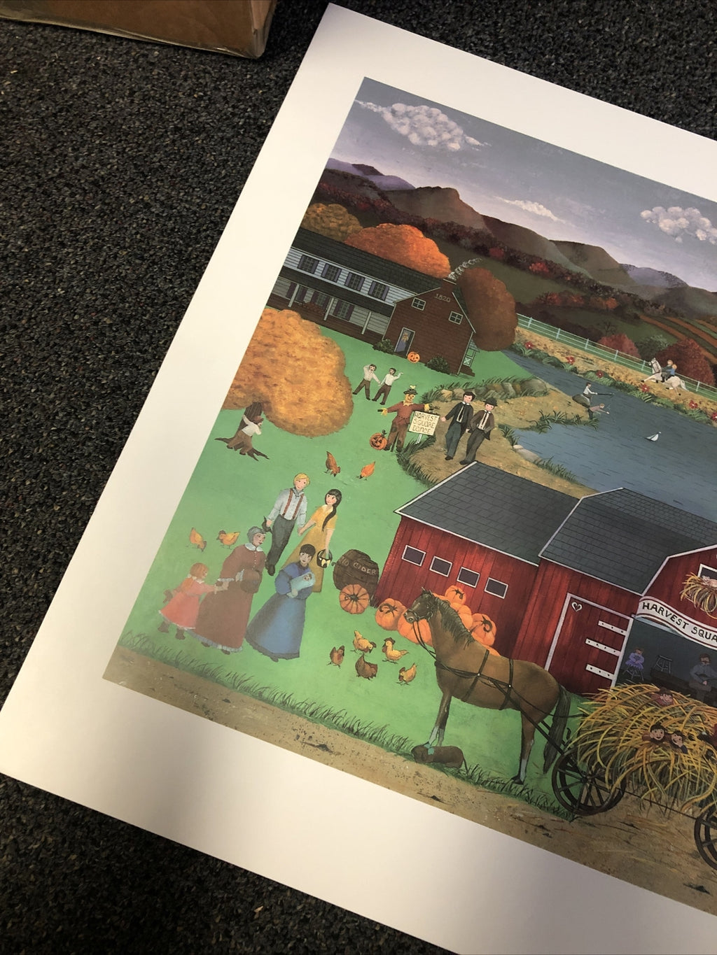 Cynthia Bogart “Harvest Square” hand signed print folk art 28.5”x21”4