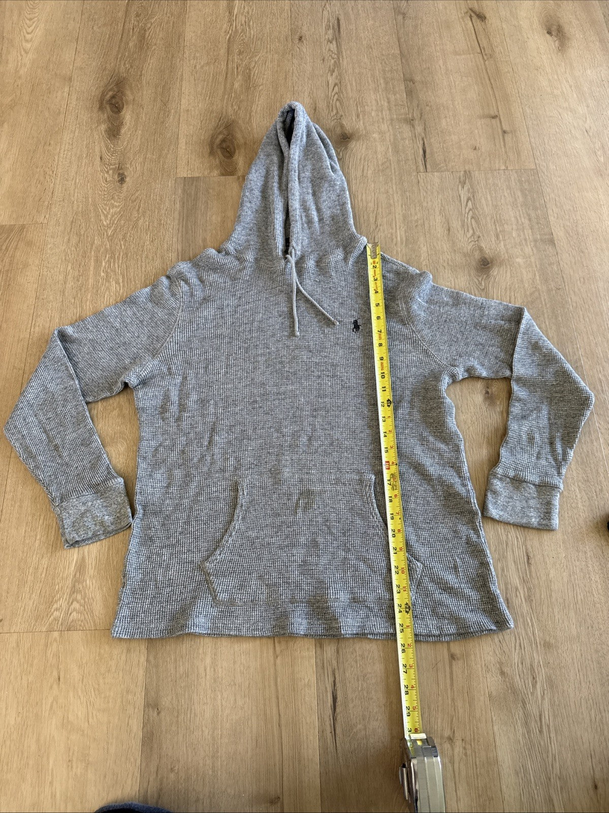 Polo Ralph Lauren Waffle Knit Hoodie Mens Grey Thermal Pullover sz XL4
