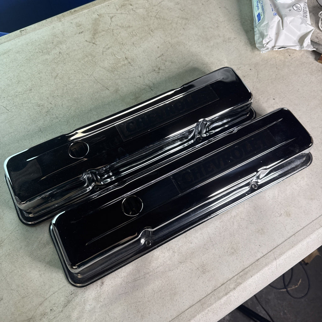 NOS Vintage B&B Performance Small Block Chevy Power SBC Valve Covers Chrome0