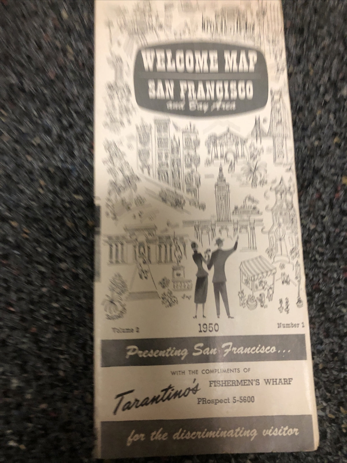 Rare CALIFORNIA SAN FRANCISCO / Welcome Map to San Francisco and Bay Area 19500