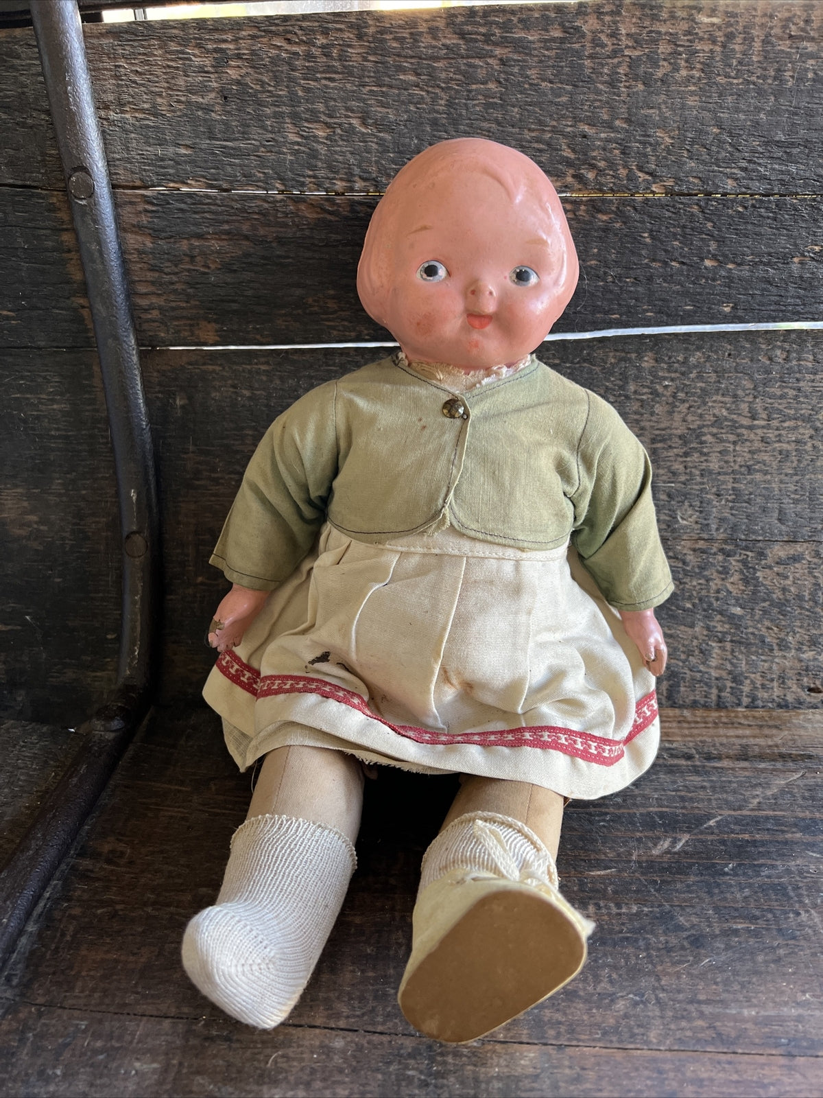 13.5” Antique Rare “Campbell Kid 1910” ! Comp And Cloth Jointed Body0