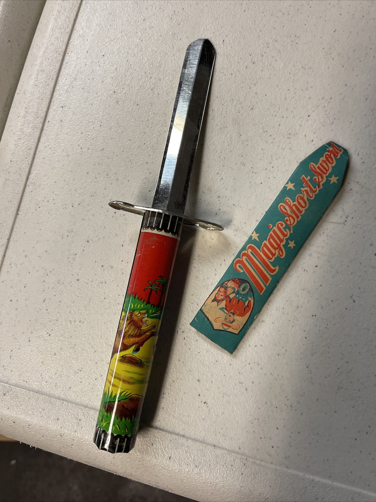 7 NOS SCARCE TIN LITHO Short Sword FRICTION Toy 50'S  JAPAN PRESSED STEEL5