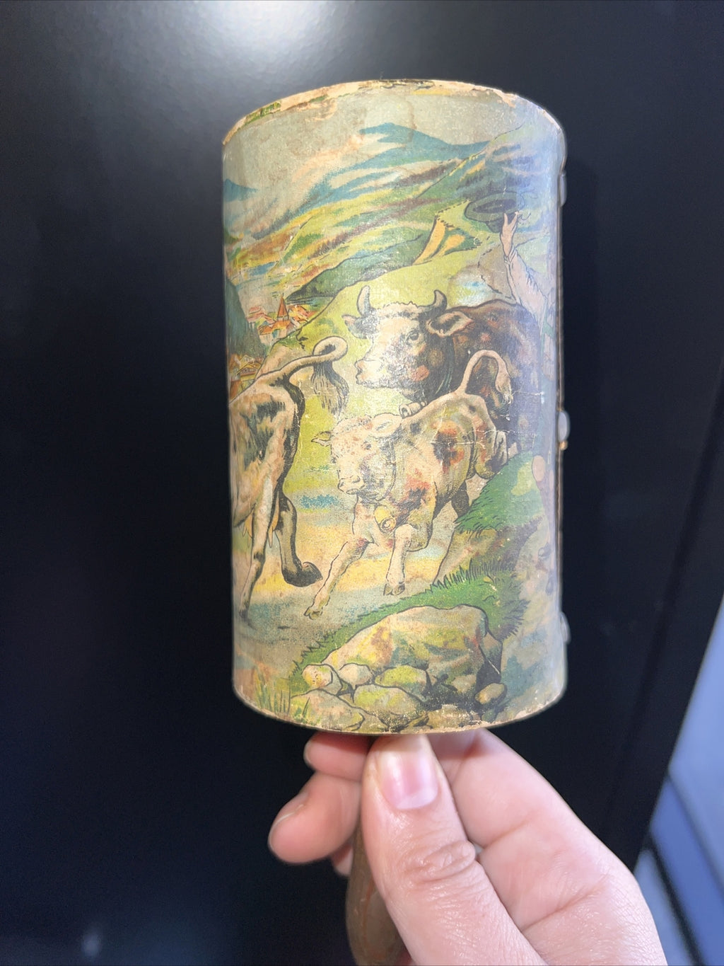 HTF Antique Celluloid Cylinder Handled Baby Rattle - Germany Scenery4